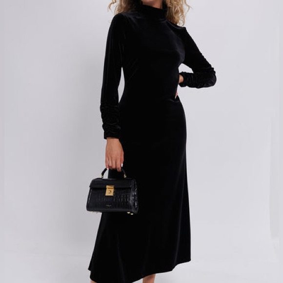 Sara Campbell Black Velvet Elegant Black Holiday Long Sleeve Dress Size S